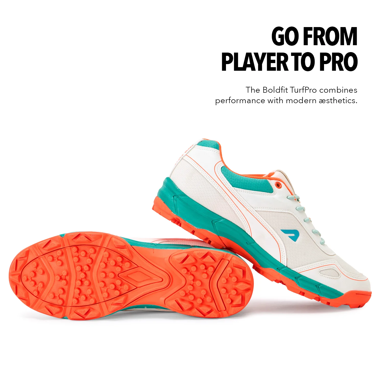 TurfPro Cricket Shoes - Mint-Orange - Image 7