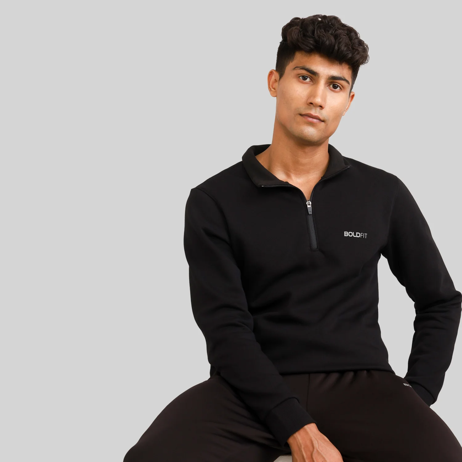 Half-zipper Sweatshirt for Men - Black - Image 6