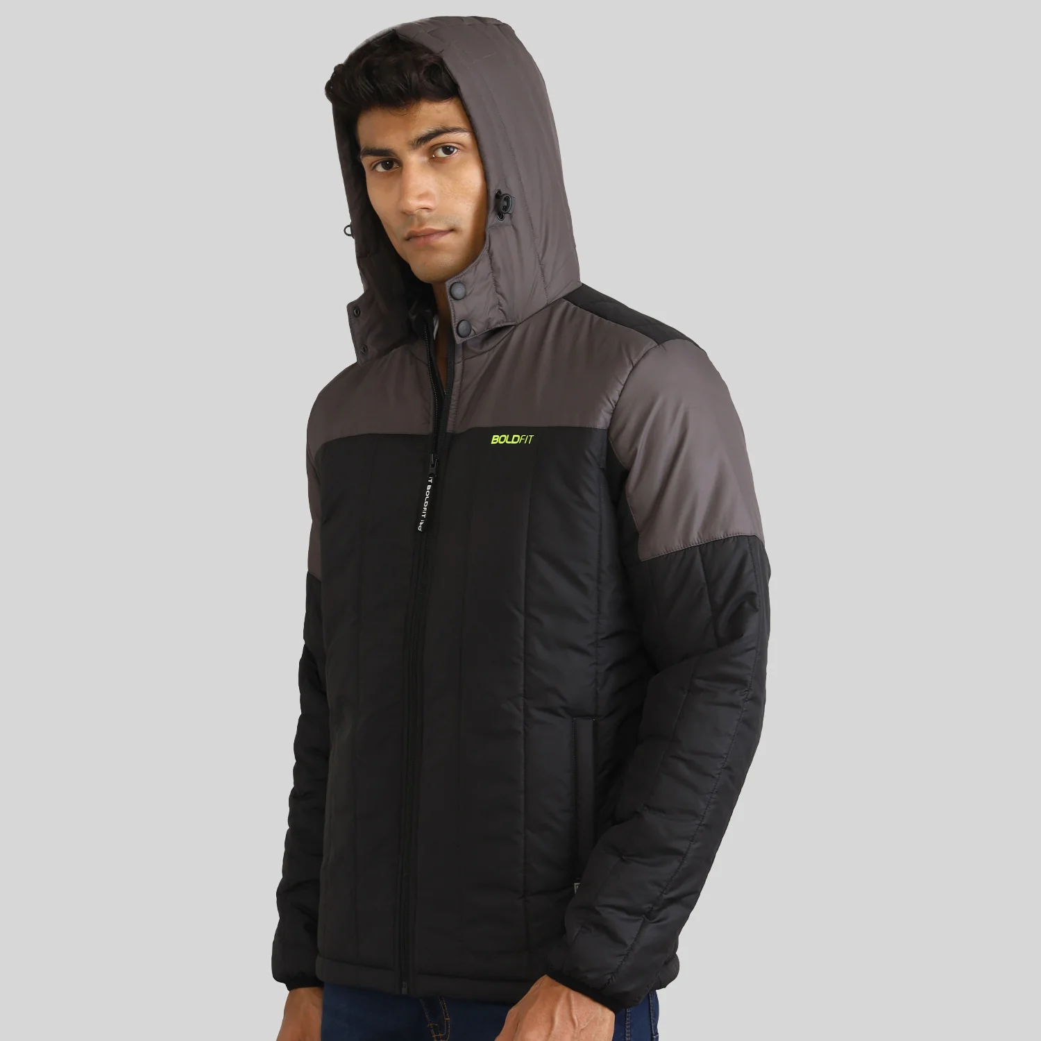 Mens Winter Bomber Jacket - Black/Grey - Image 4